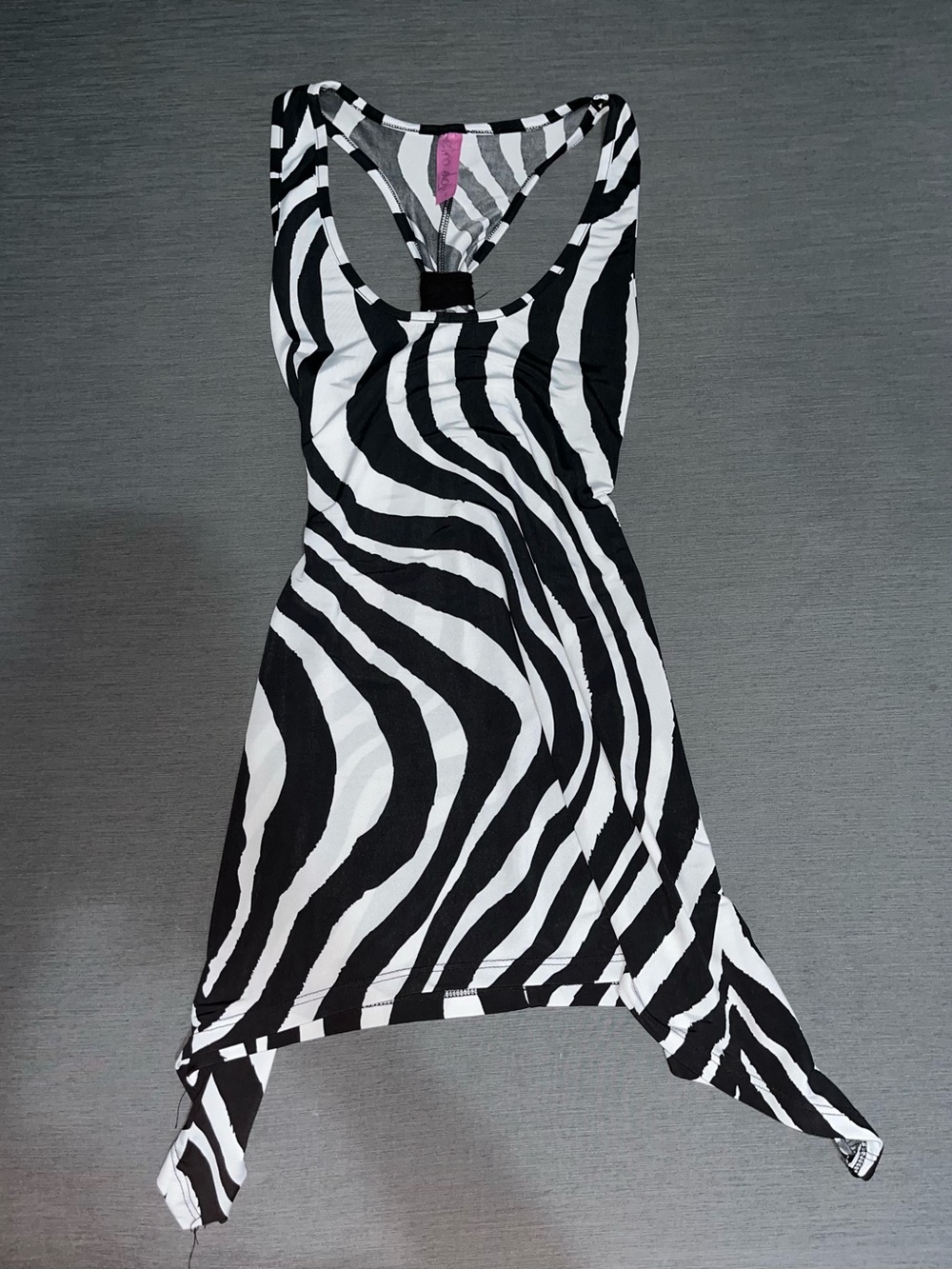 Black & White Zebra-Print Asymmetrical Handkerchief Hem Dress